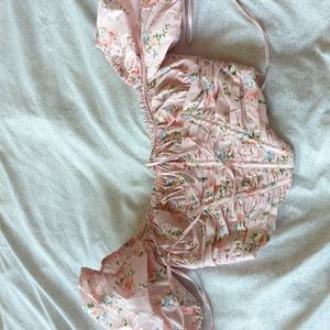 House of Cb Gracie Pink floral corset top with puff sleeves